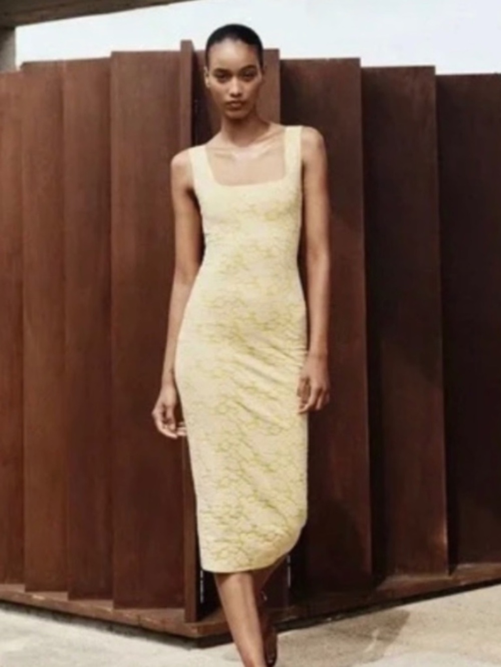 Zara STRETCH SQUARE NECK DRESS Size S Butter Yellow